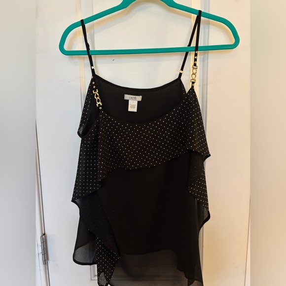 CACHE Y2K Sheer Top Cover Up Tank w Gold Toned Spaghetti Straps Hardware size L - Picture 2 of 14
